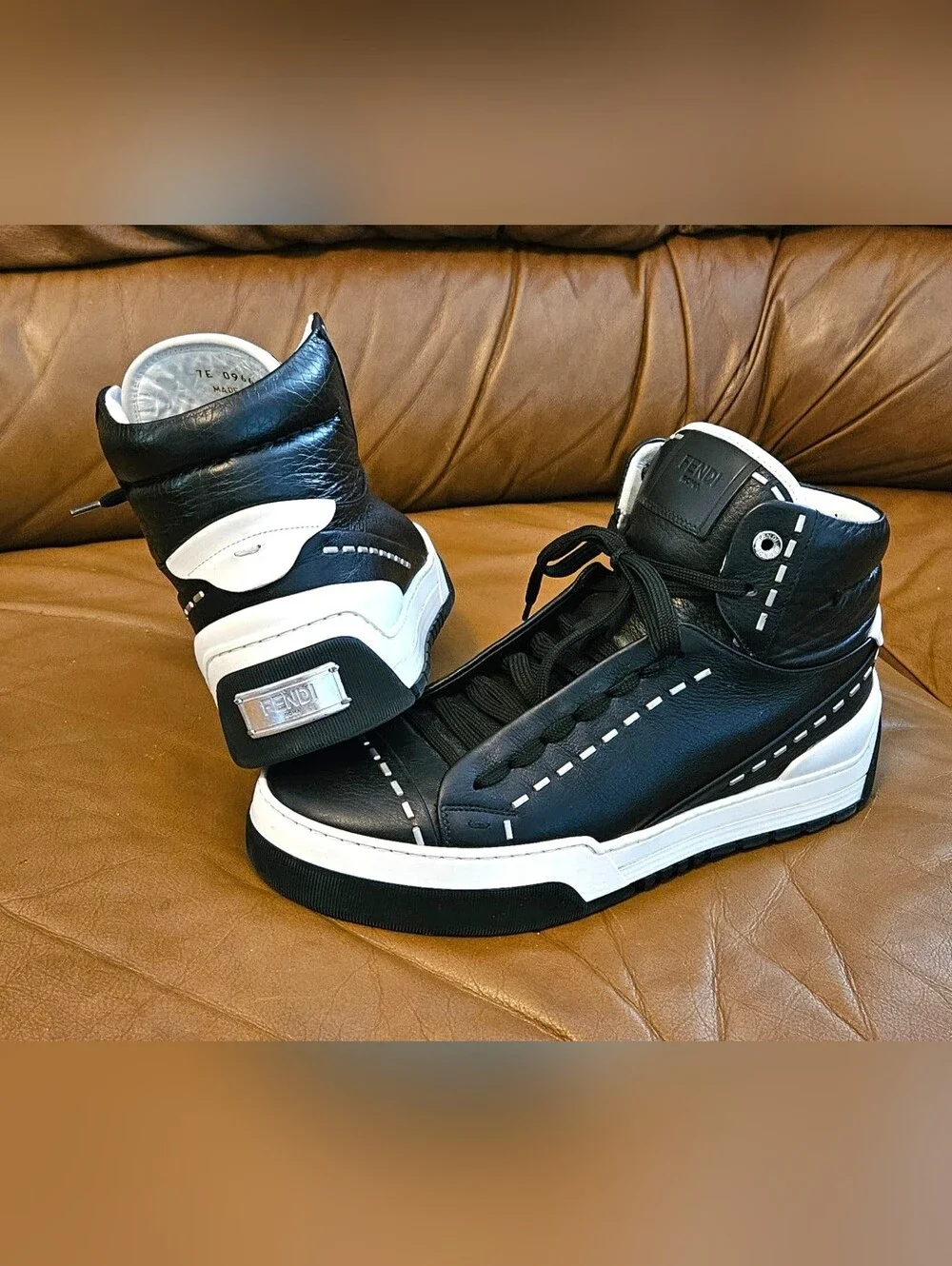 Men's Fendi Black Leather Designer High-End Sneakers Size 7 US